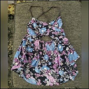 Boho Fairy Free People Floral Hi Lo Cutout Tank Top Size L